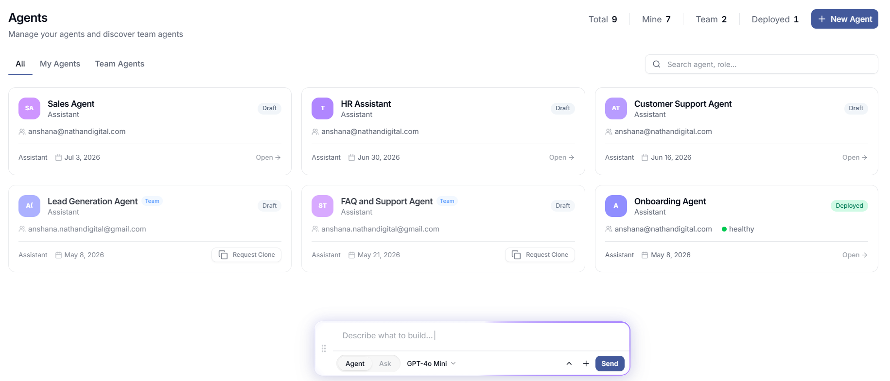 Nathan Digital Agents Studio dashboard
